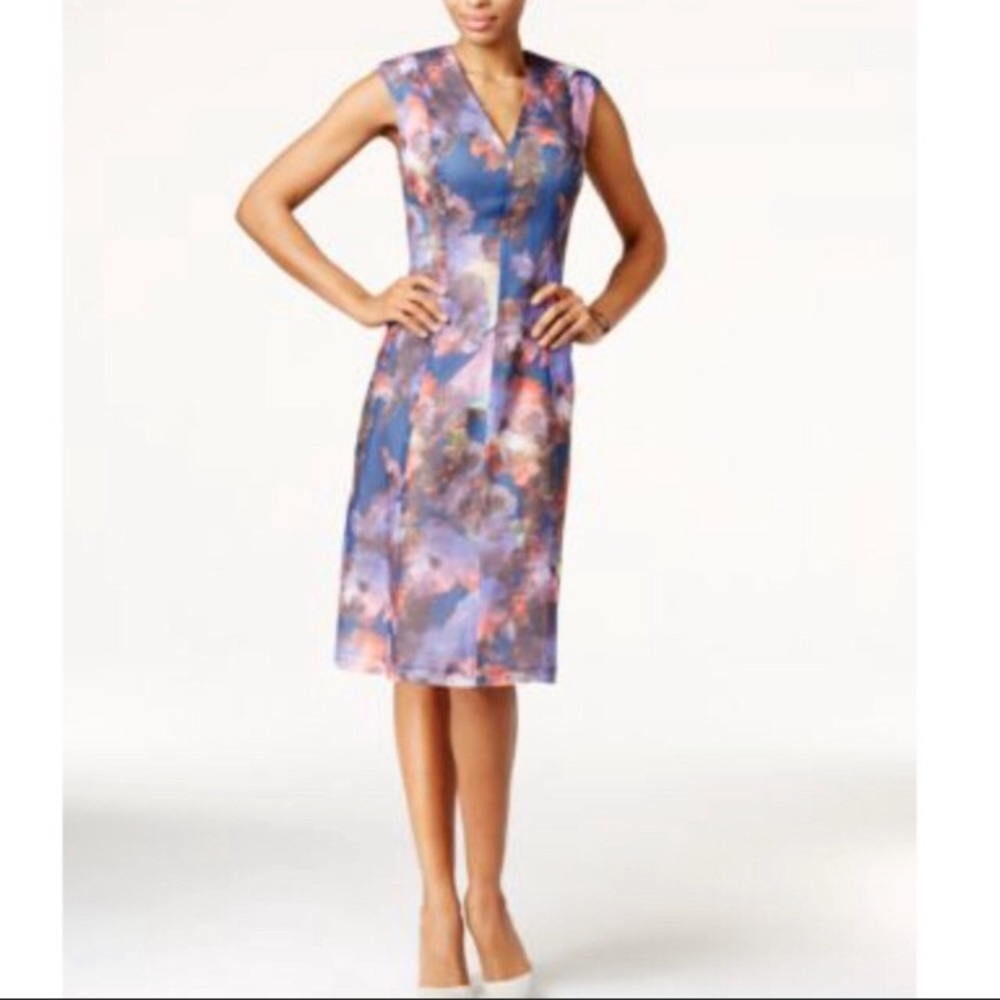 Anne Klein Textured-Stripe Floral Dress 👗